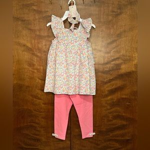 TOMMY BAHAMA Pastel Floral Ruffle Top & Knit Leggings Set w/ Hair Tie Girls 7